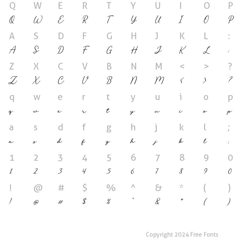 Character Map of Liontin Slant Regular