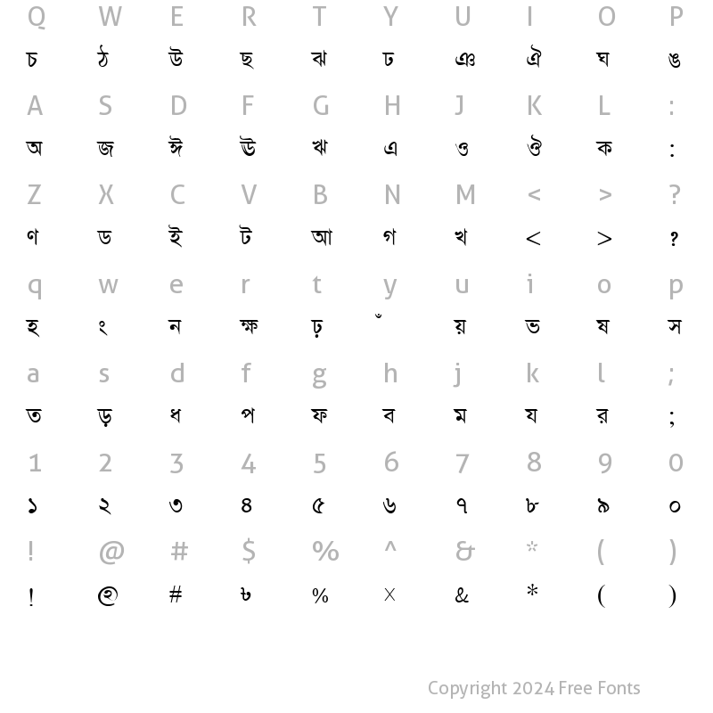 Character Map of Lipi Ekushey Normal