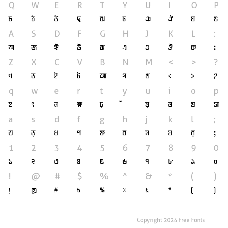 Character Map of LipiBelyCon Normal