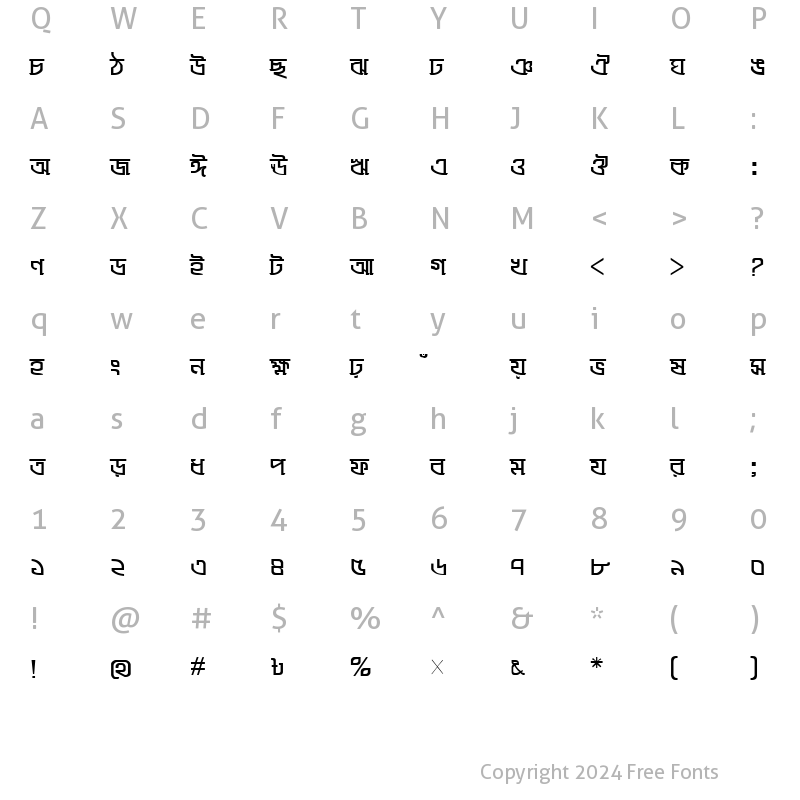 Character Map of LipiJuiLight Normal