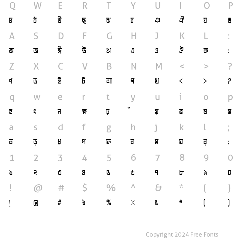 Character Map of LipiPadmoCon Normal