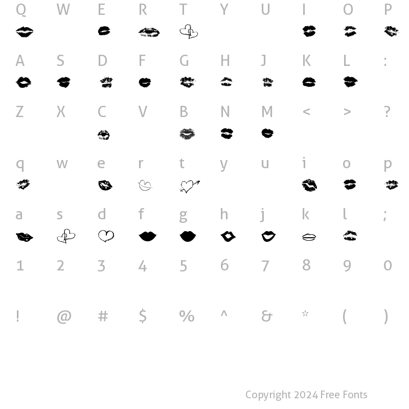 Character Map of Lipstick Extras Regular