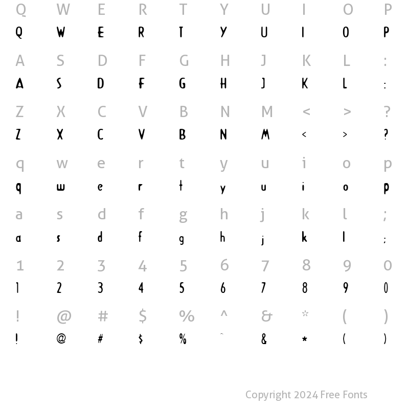 Character Map of Liquid Nite Regular