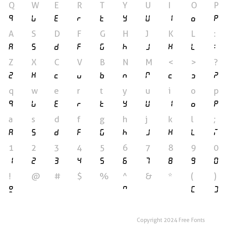 Character Map of LiquidCrystal Regular