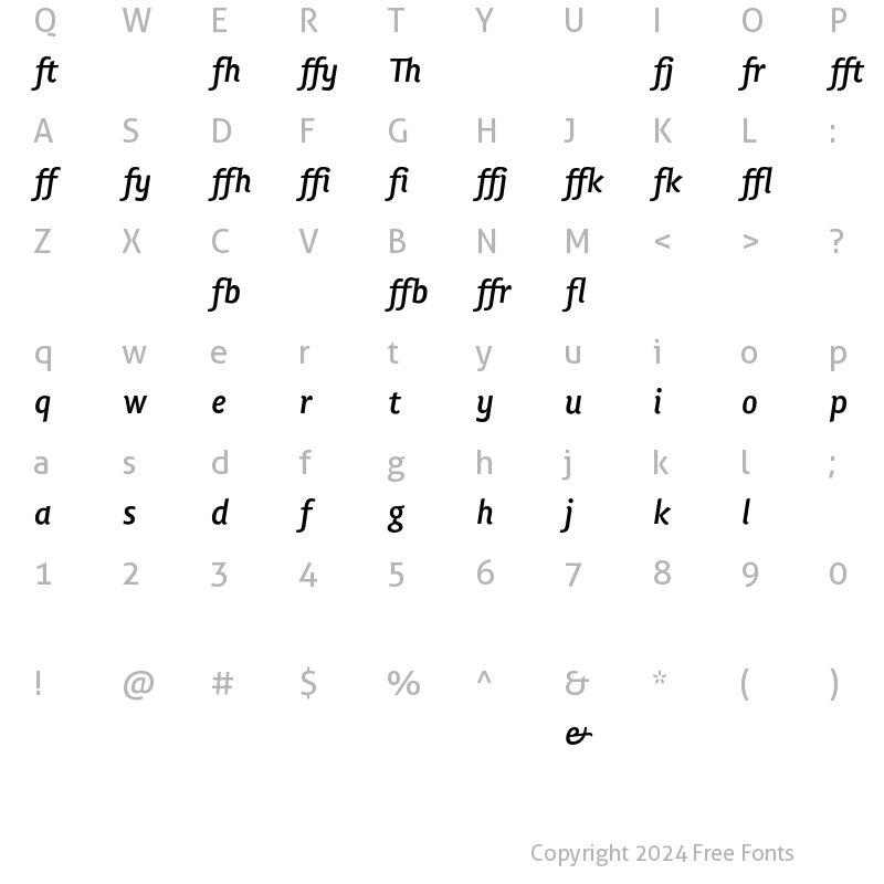 Character Map of Lisboa Ligatures Bold Italic