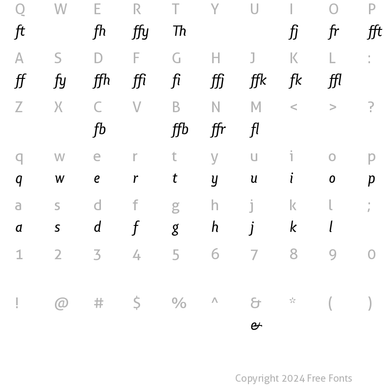 Character Map of Lisboa Ligatures Italic