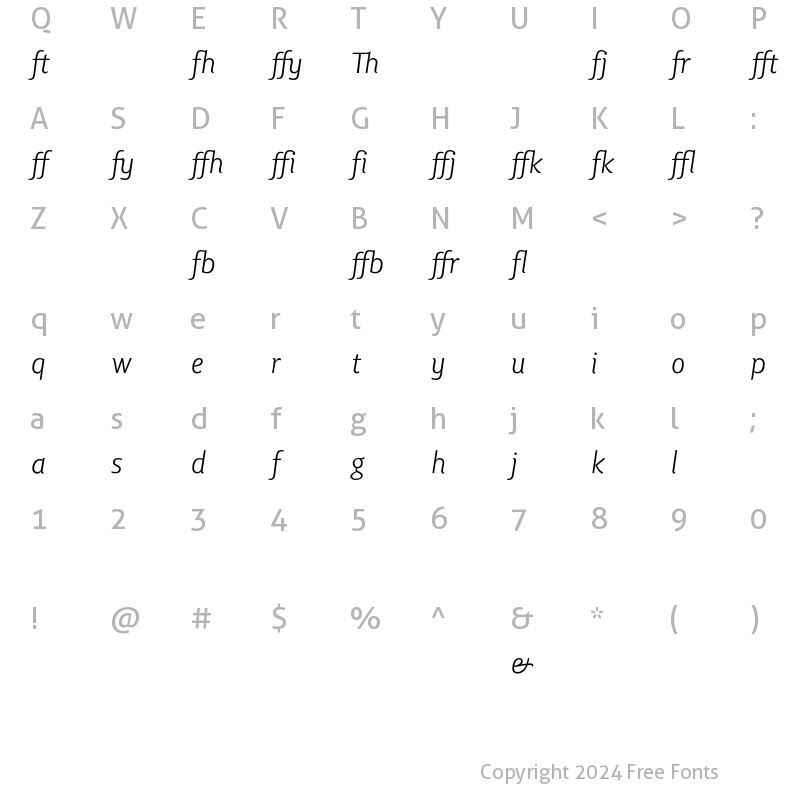 Character Map of Lisboa Ligatures Light Italic