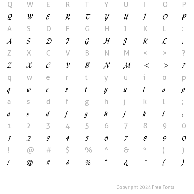 Character Map of Lisbon Cursive Regular