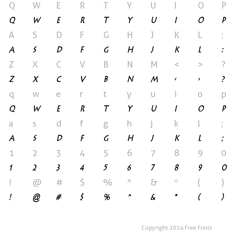 Character Map of Liste Condensed Bold Italic