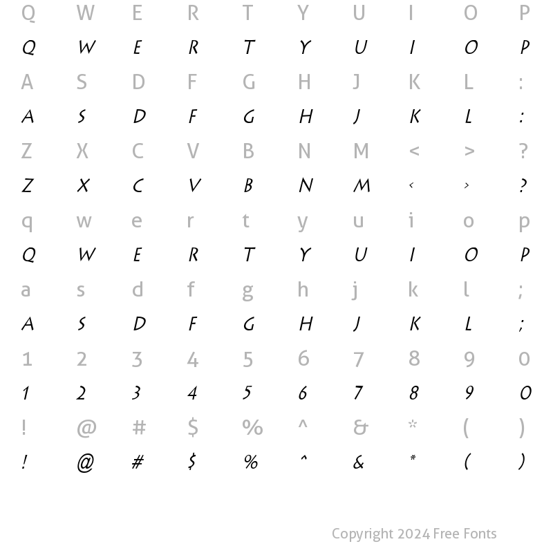 Character Map of Liste Condensed Italic