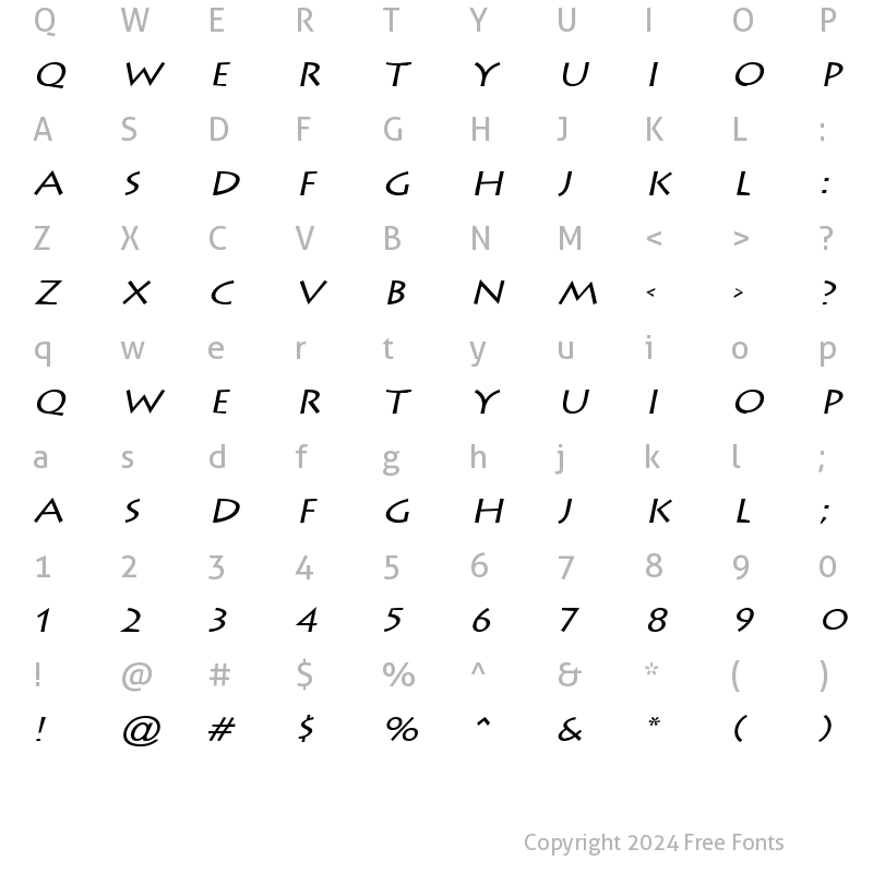 Character Map of Liste Wide Italic