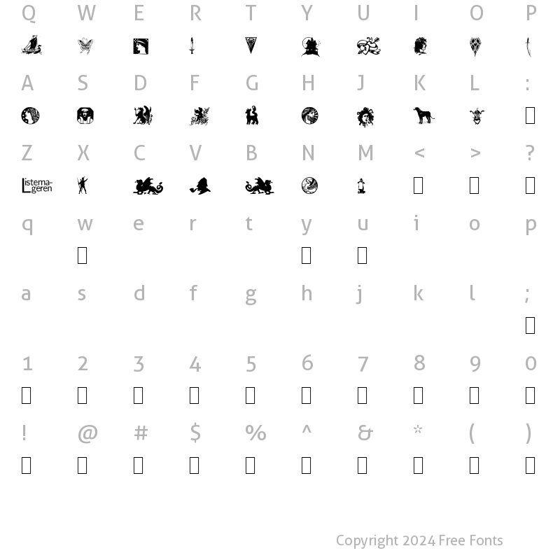 Character Map of Listemagerens Dingbats 1 Normal