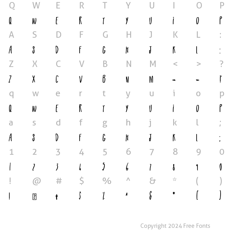 Character Map of Listless Bold Bold