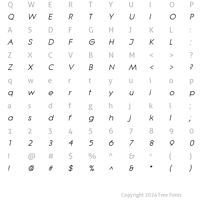 Character Map of Lithe Italic