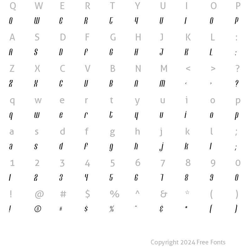 Character Map of Lithia Light Italic