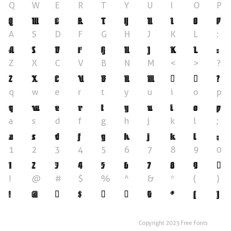 Character Map of LittleDeuceCoupe Regular