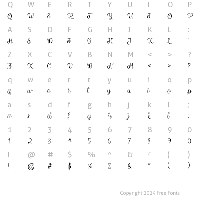 Character Map of Lively Aries Script