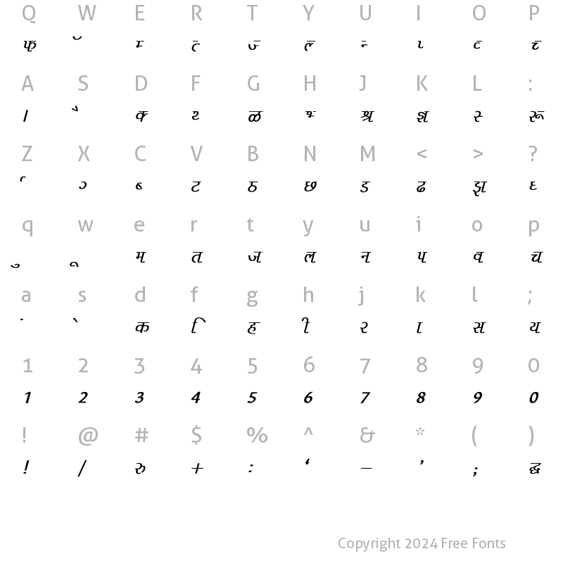 Character Map of Liza Bold Italic