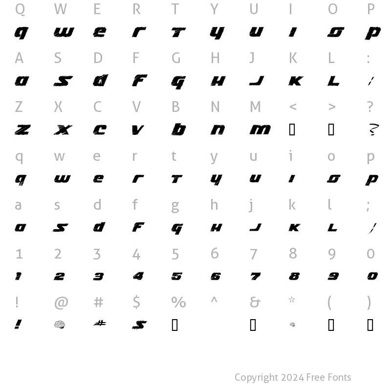 Character Map of Lizzie Regular