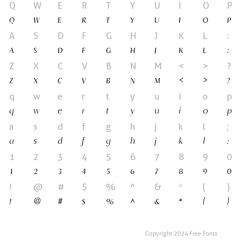 Character Map of Llewelyn Light SF Italic