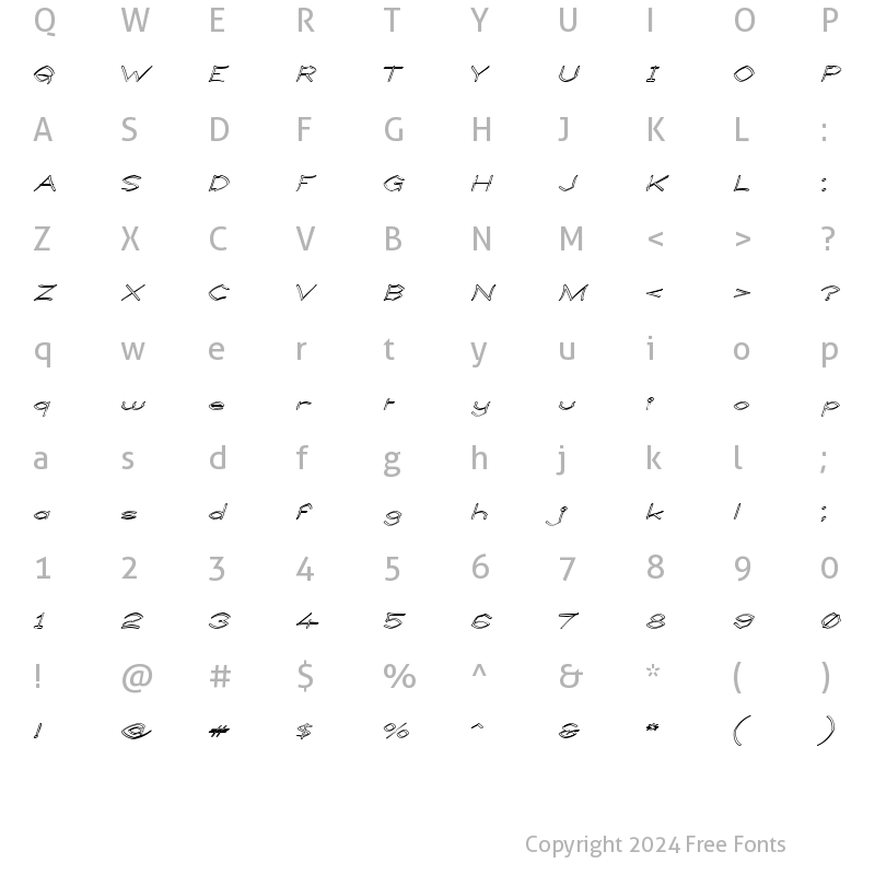 Character Map of Llynfyrch Fwyrrdynn Ouline Regular