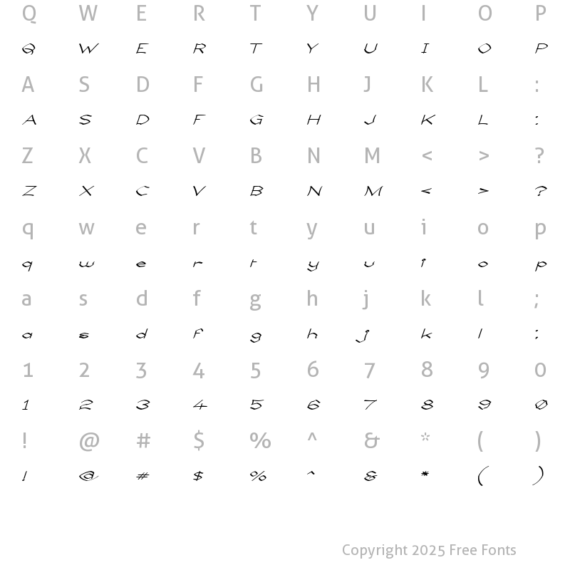 Character Map of Llynfyrch Fwyrrdynn Regular