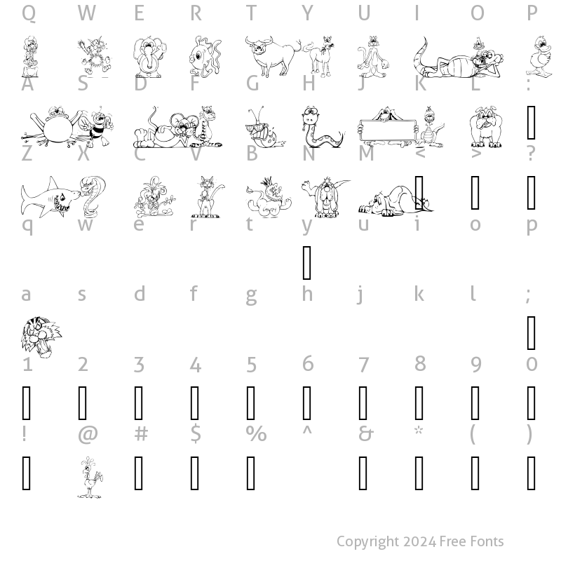 Character Map of LM Animal Toons Regular