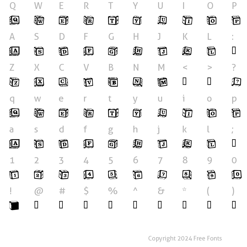 Character Map of LMS Lance's Letter Blocks Regular