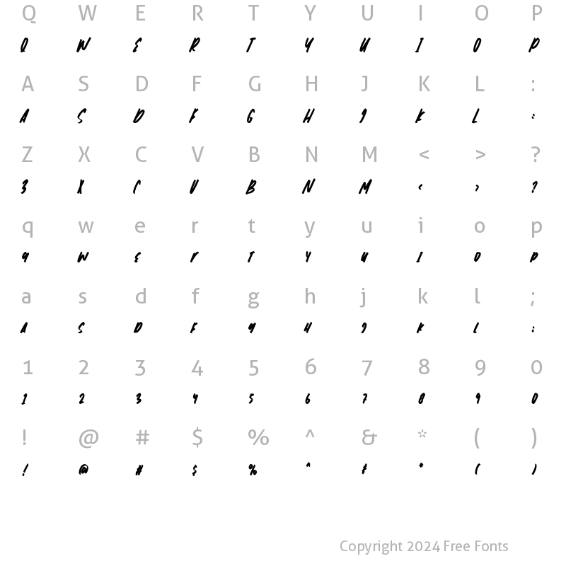 Character Map of Loathing Regular