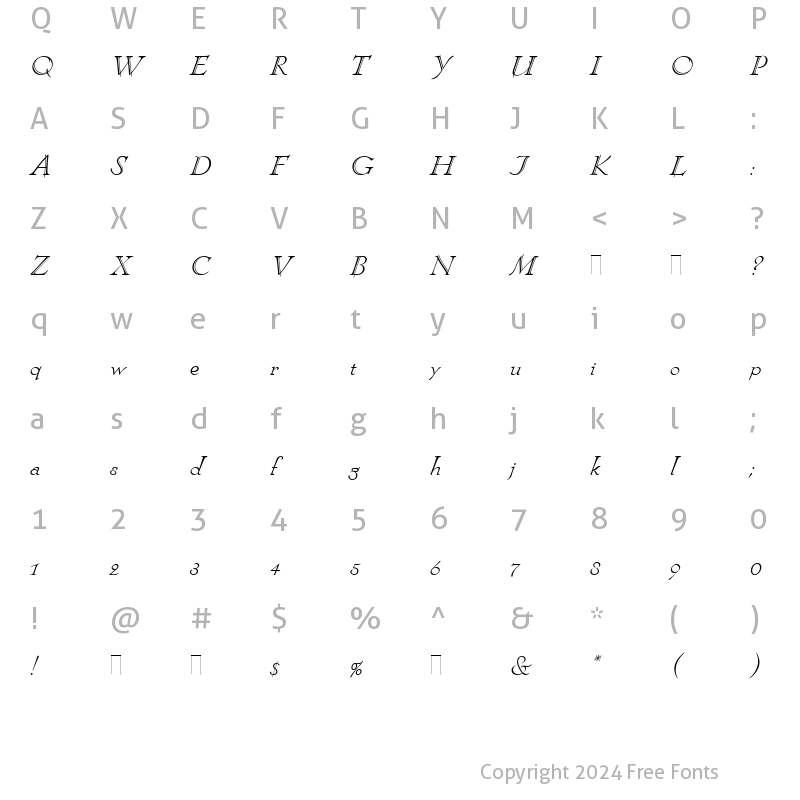 Character Map of Locarno Italic Regular