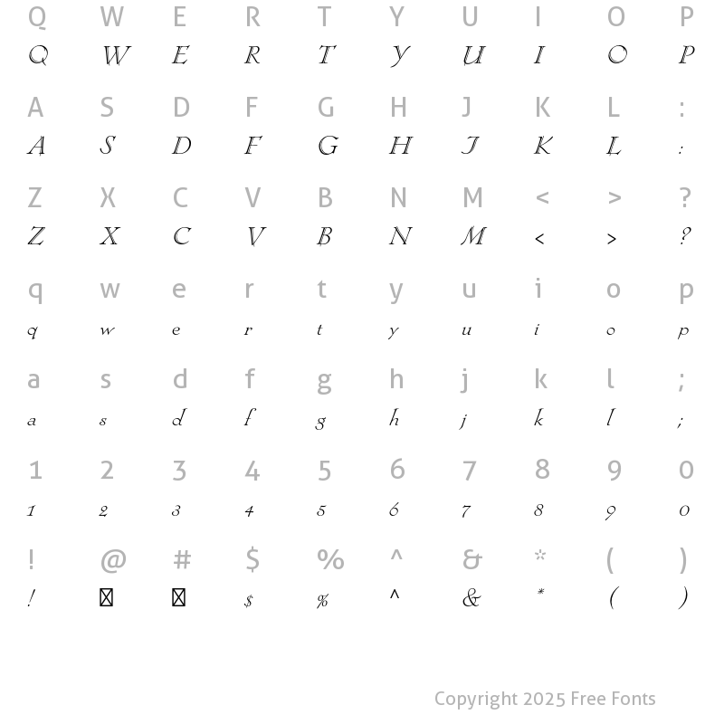 Character Map of Locarno Std Light Italic