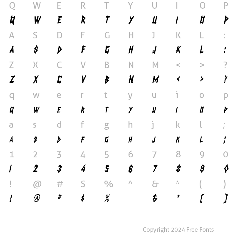 Character Map of LogCabinCondensed Oblique