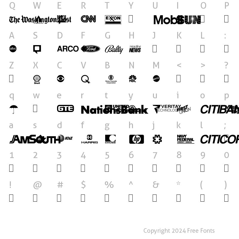 Character Map of Logos Corporate-VOL1A