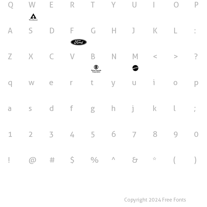 Character Map of Logos Manufacturing Regular