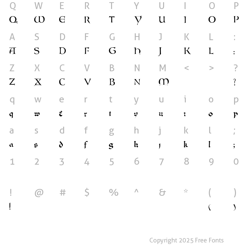 Character Map of Lombardic SimpleScript Regular