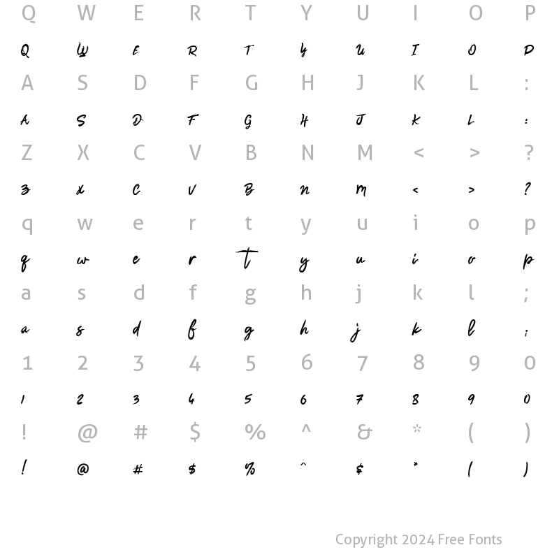 Character Map of lonely angels brush font