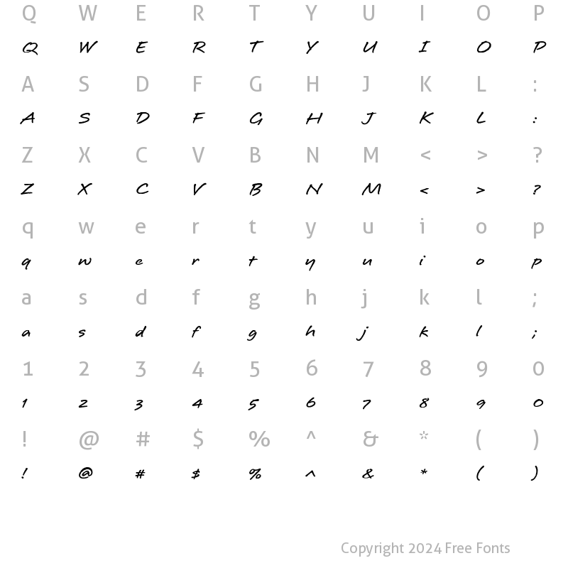 Character Map of Longhand Regular