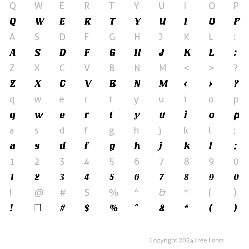 Character Map of LookingGlass Italic