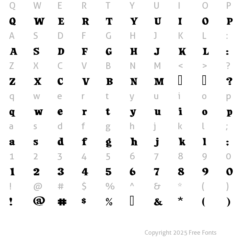 Character Map of Loose New Roman Wide Regular