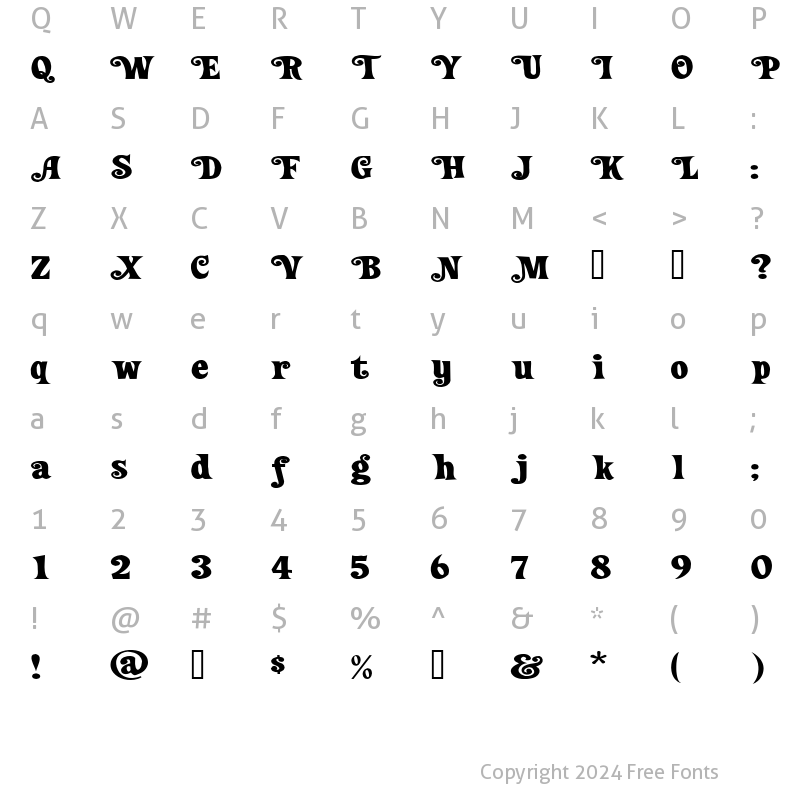 Character Map of Loose New Roman Wide Swash Regular