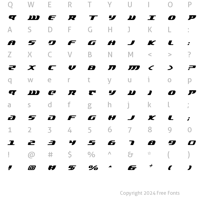 Character Map of Lord of the Sith Italic Italic