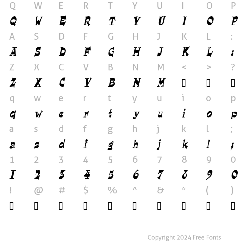 Character Map of LoungerCondensed Oblique