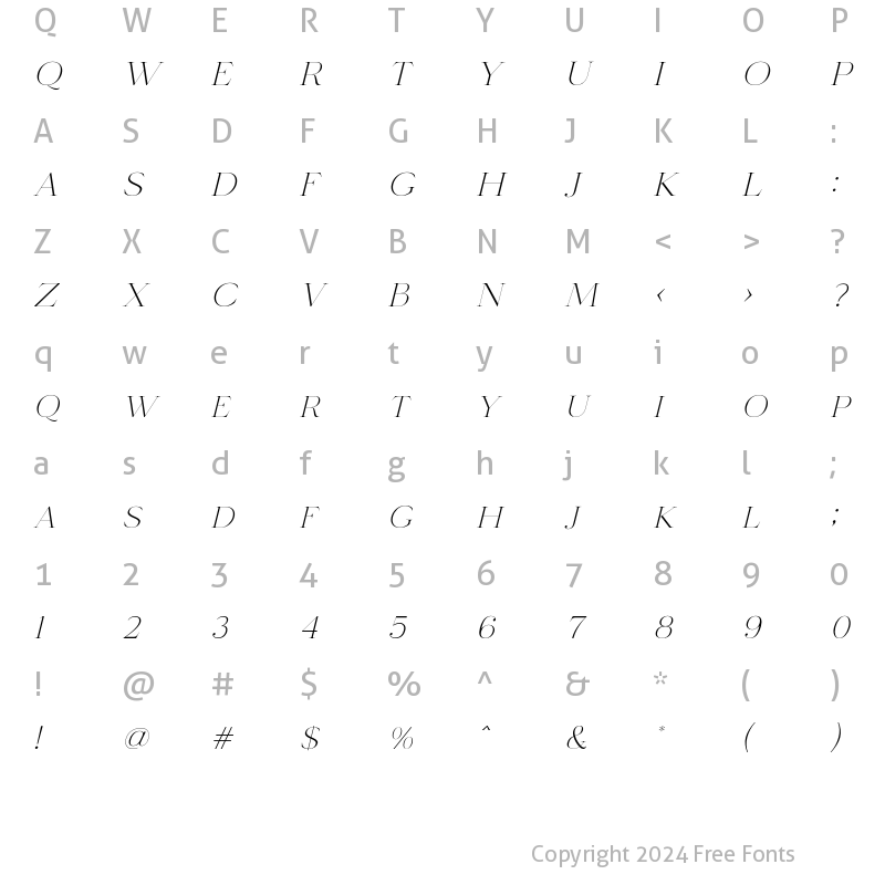 Character Map of Lovalina Italic