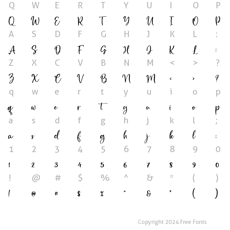 Character Map of Love Betteria Script Regular