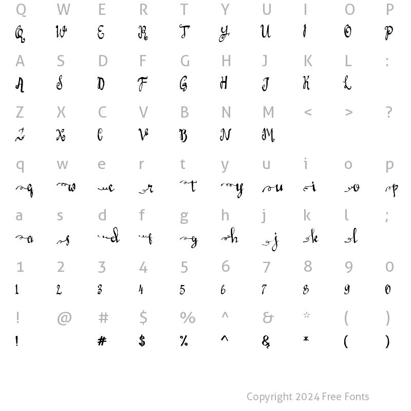 Character Map of Love Mile Script Left Swashes Love Mile Script Left Swashes