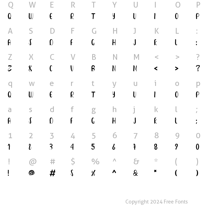 Character Map of Love Natasya Regular