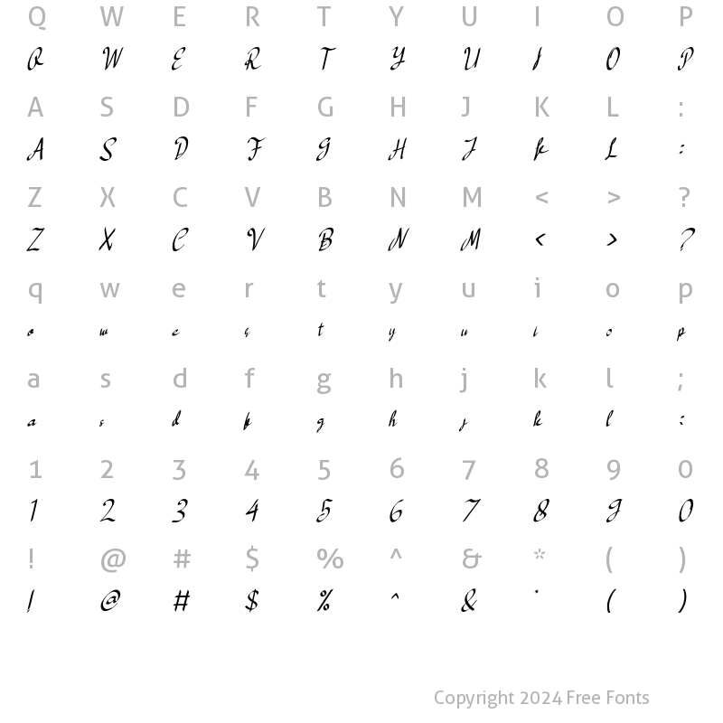 Character Map of Love Yolanda Italic Italic