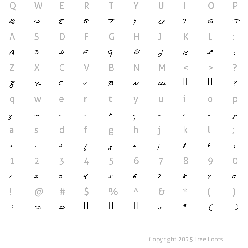 Character Map of Lovecraft Cursive HPLHS