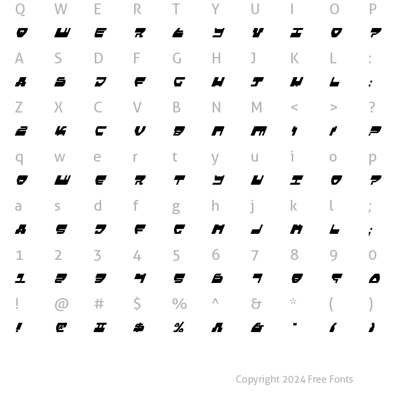 Character Map of Loveladies Condensed Italic Condensed Italic