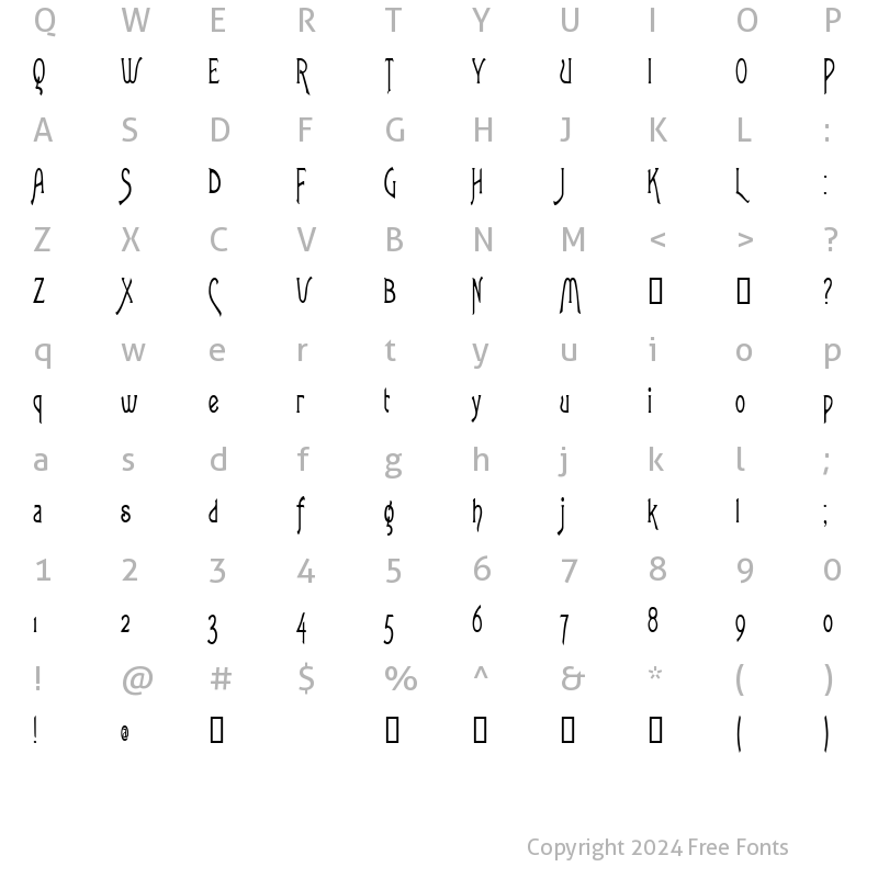 Character Map of LoveLettersCondensed Regular